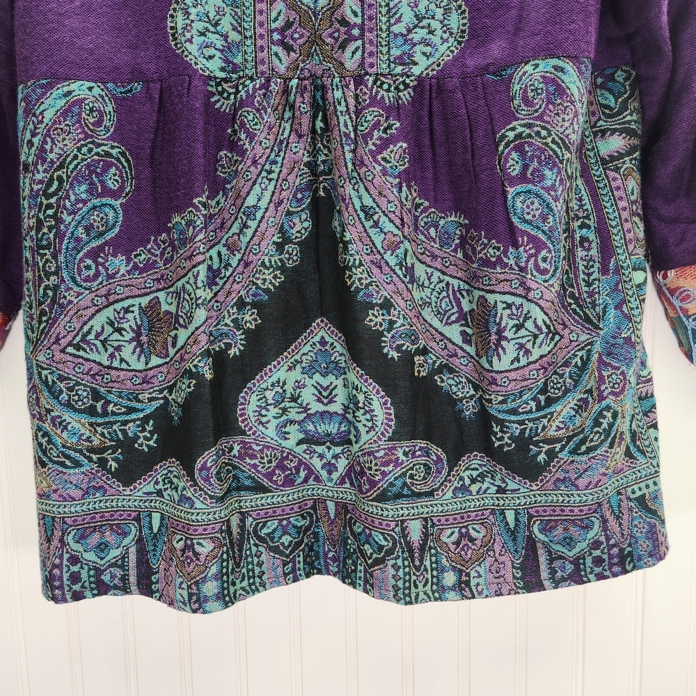 Soft Surroundings Embroidered Wool Open Front Blanket Style Boho Cardigan Size M - Picture 9 of 15